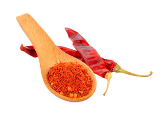 Cayenne pepper in wood spoon on transparent png