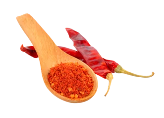 Foto auf Acrylglas Scharfe Chili-pfeffer Cayenne pepper in wood spoon on transparent png