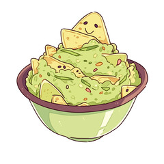 An entertaining cartoon of guacamole and tortilla chips
