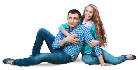 Happy cheerful young couple hugs