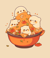A sweet family of nachos dipping their food in salsa