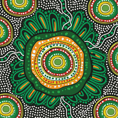 Green aboriginal style vector dot painting