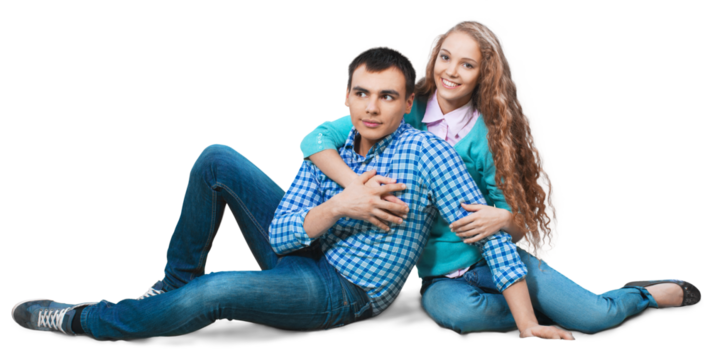 Happy cheerful young couple hugs