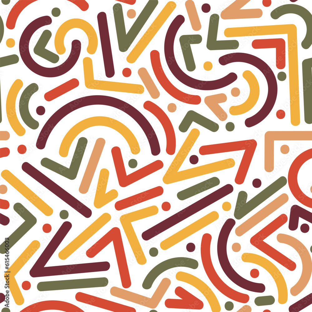 Poster Doodle line seamless pattern with a retro color theme, creative abstract style background, trendy design with basic shapes