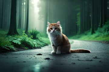 cat in forest Generated AI