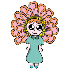 Single cute flower girl with orange hair