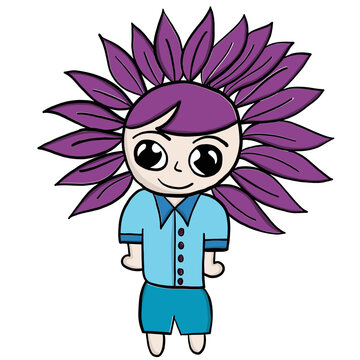 Single cute flower boy with violet hair