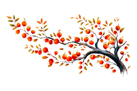 cartoon autumn branch on white background in flat style for icon.