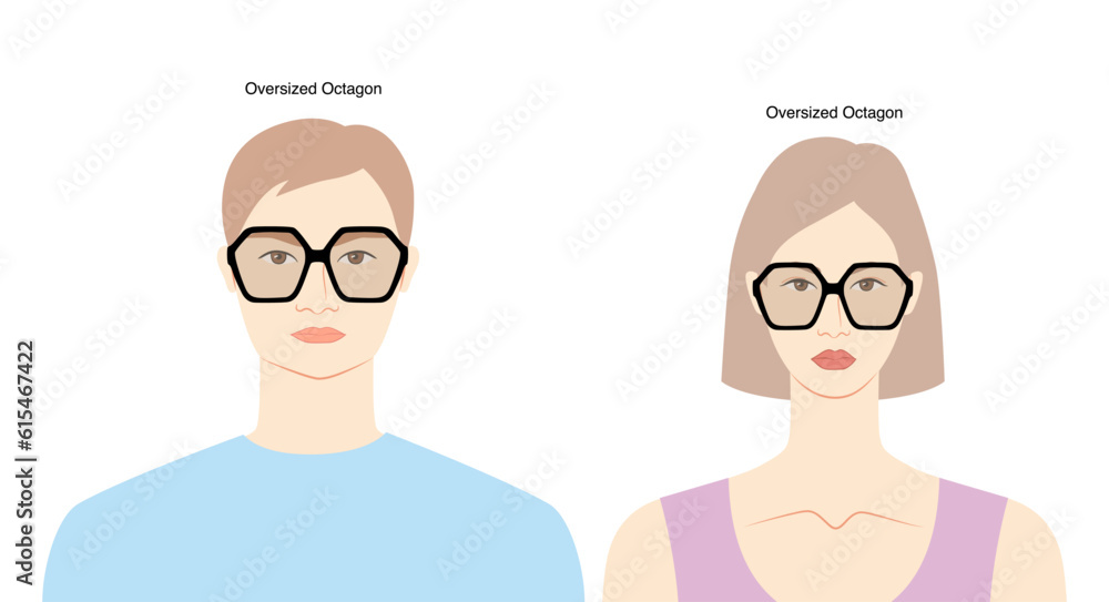 Wall mural oversized octagon frame glasses on women and men flat character fashion accessory illustration. sung