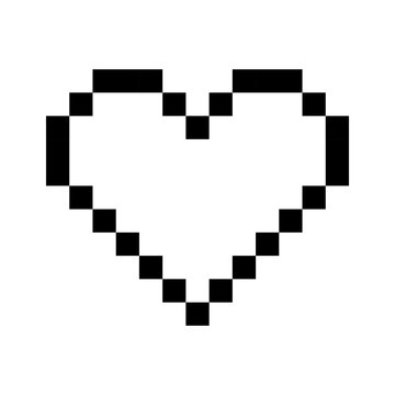 Naklejka Empty Pixelated Heart Icon. Emptiness, void, absence of love, loneliness, longing, vacant emotions, digital symbol, pixel art, retro, nostalgia. Vector line icon for Business and Advertising