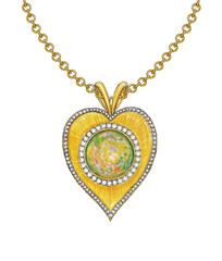 Jewelry design modern art heart set with diamond and opal gold pendant.Hand drawing and painting on paper.