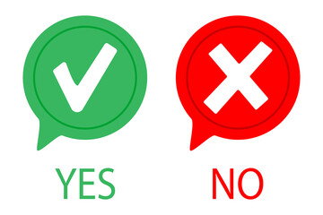 Tick Mark with Yes, Cross Mark with No. Positive confirmation, validation symbol. Rejection symbol, disagreement indication Vector line icon for Business and Advertising