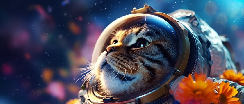 The astronaut cat soars through a vast galaxy. Exploring the wonders of space. Generative AI