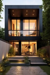 Amazing Shot of a Cubic Style Modern and Luxury House, Expensive house in the middle of the Vegetation. Generative AI