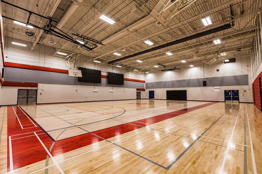 New gymnasium in a recently renovated and upgraded rural high school; Namao, Alberta, Canada