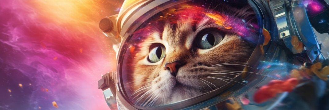 The astronaut cat soars through a vast galaxy. Exploring the wonders of space. Generative AI