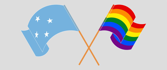 Crossed and waving flags of Micronesia and LGBTQ