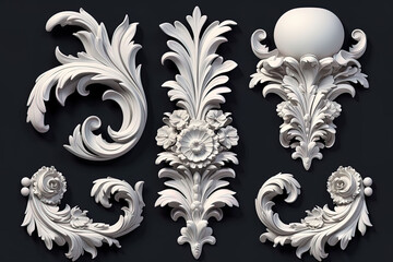 White vector set of baroque elements 
