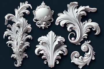White vector set of baroque elements 