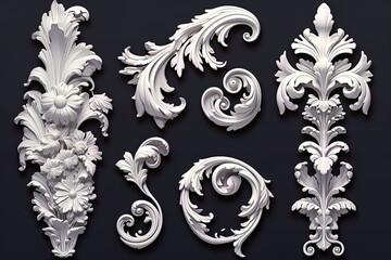 White vector set of baroque elements 