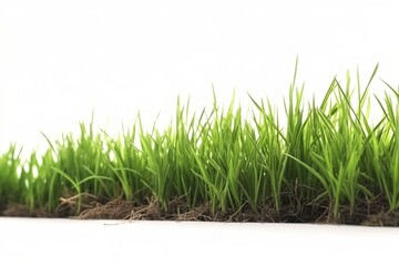 Fototapeta premium Serene Oasis: Vibrant Green Grass in a Garden Against a Clean White Background, green grass, garden, white background, serene, tranquil, nature, outdoors, landscape, lawn, 
