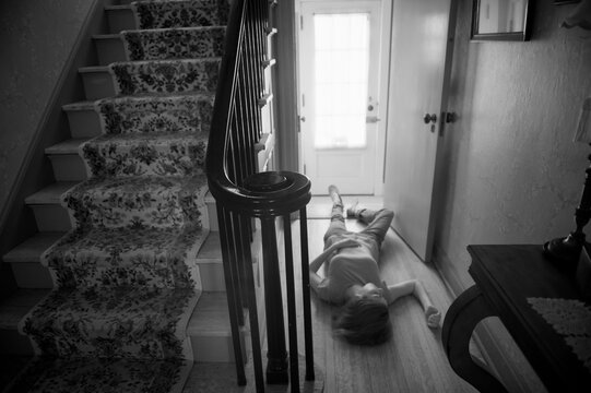 Woman appears to be dead in the doorway of her home in an infrared image; Lincoln, Nebraska, United States of America