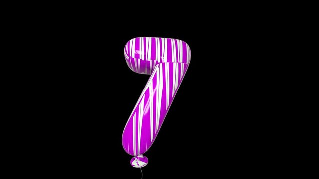 Number 7. Birthday And Anniversary Celebration Helium Balloon with a Black Screen Background Loop Animation.