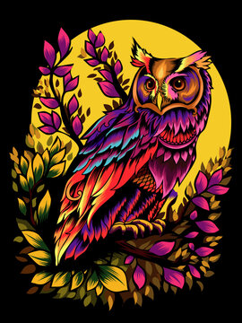 colorful owl vector in the night