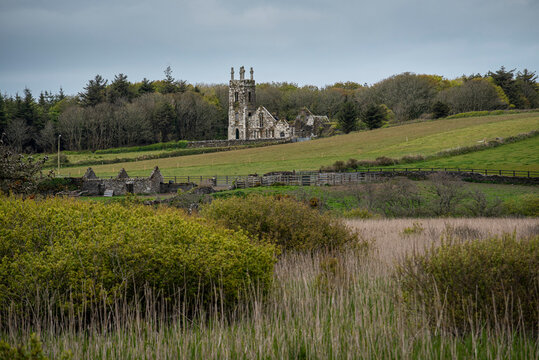 Old ruins of Castlefreke Church (Rathbury Church) along Long Strand; Castlefreke, West Cork, Ireland