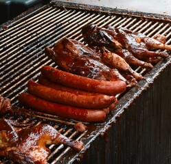 Closeup delicious smoked ribs with barbecue sauce