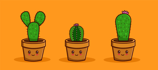 Cute Cactus Vector illustration template set