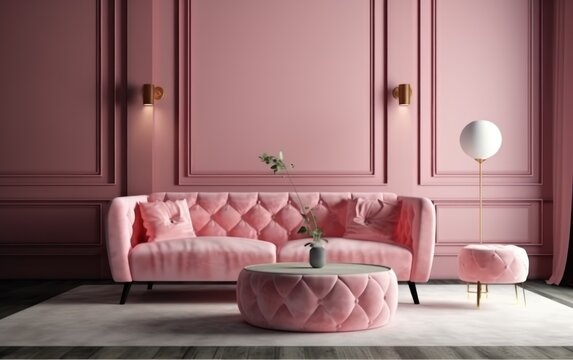 Valentine interior room have pink sofa and home decor for valentine's day