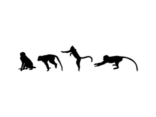 The set of monkey silhouettes - animals silhouette.