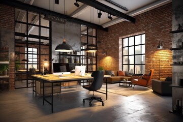 Fototapeta na wymiar Modern office interior in loft, industrial style
