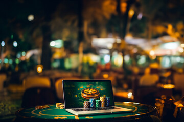 Naklejka na ściany i meble Online Casino Glückspiel zocken und Unterhaltung von zu Hause aus, ai generativ
