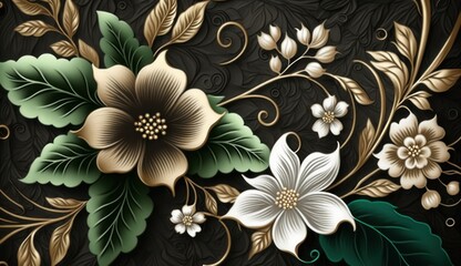 Luxury floral seamless with flowers elegant leather texture illustration background