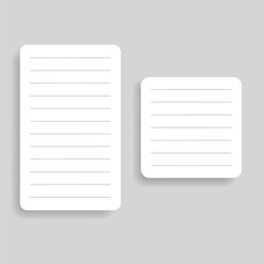 Set of realistic lined notepapers. Realistic white notepad sheets with striped and with shadow. Vector illustration isolated on gray background