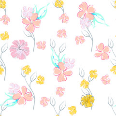 Plakat Pink Flowers Blooming Pattern. Pastel Watercolor.
