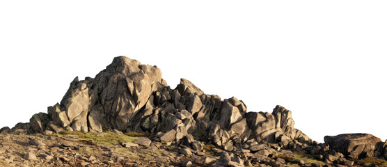 Rock mountain slope foreground close-up isolated on a transparent background. Element for matte painting, copy space. Generative AI. - 615475256