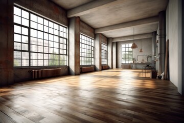 Fototapeta premium Empty loft apartment, industrial style
