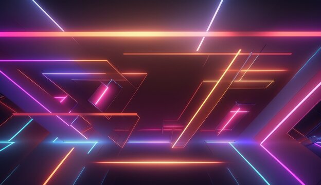 abstract geometric neon background, laser lines glowing in the dark, futuristic wallpaper