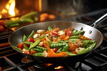 A wok cooking fresh stir fry vegetables - obrazy, fototapety, plakaty