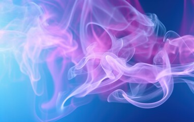 A beautiful light blue background with white smoke trailing across the floor with pink lighting. Abstract background for presentation