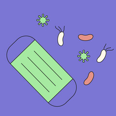 Vector illustration of medical mask and bacteria.