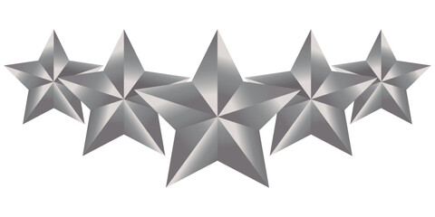 Five silver stars. Quality control. Rating. Stars icons.