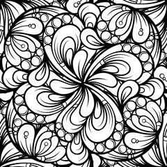 Black and white abstract ethnic style vector seamless pattern. Antistress coloring design.