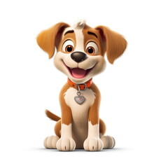 Cute Adorable 3D Cartoon Puppy Dog on White Background Generative AI