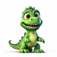 Fototapeta premium Cute Adorable 3D Cartoon Baby Dinosaur on White Background Generative AI