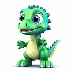 Fototapeta premium Cute Adorable 3D Cartoon Baby Dinosaur on White Background Generative AI