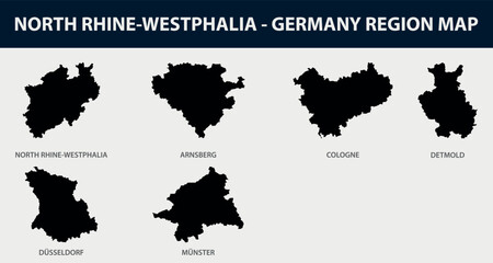 Map of North Rhine-Westphalia set - Germany region outline silhouette graphic element Illustration template design
